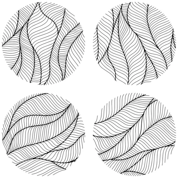 Set Abstract Design Circle Dynamic Waves Lines Hand Drawn Simple — Stockvector