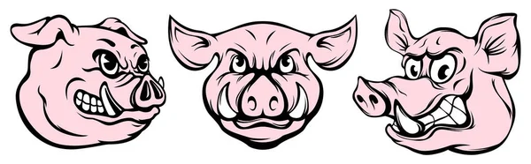 Pigs Mascot Angry Swine Logo Set Hog Vector Illustration — Stock vektor