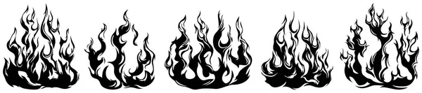 Fire Flames Isolated White Background Tribal Tattoo Design Set — Image vectorielle