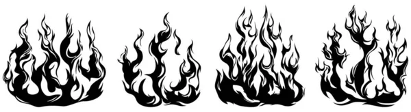 Fire Flames Isolated White Background Tribal Tattoo Design Set — 스톡 벡터
