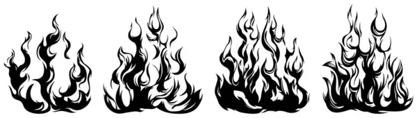 Fire Flames Isolated White Background Tribal Tattoo Design Set — Stockvector