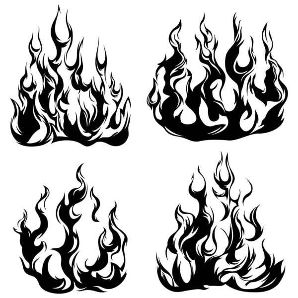 Fire Flames Isolated White Background Tribal Tattoo Design Set — Stockvector