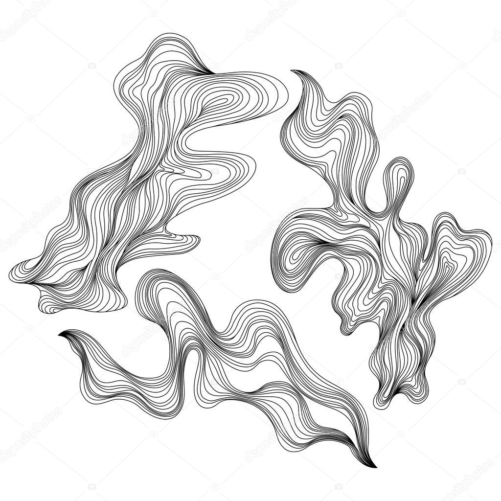 Set of abstract shapes. Ink painting style abstract composition. Hand drawn Vector illustrations.