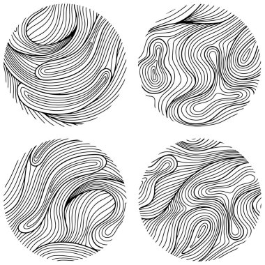 Set of abstract design. Circle dynamic waves and lines. Hand drawn simple shapes.