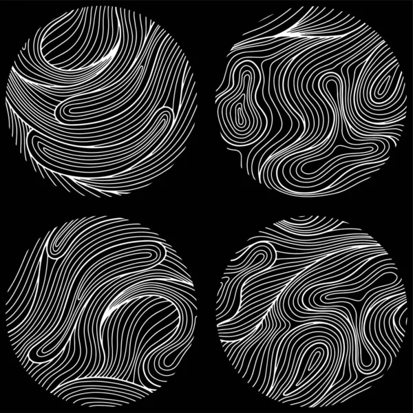 Set Abstract Design Circle Dynamic Waves Lines Hand Drawn Simple — Stock Vector