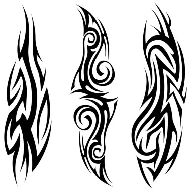 Vector tribal tattoo. Silhouette illustration. Isolated abstract element set.