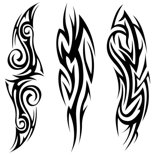 Vector Tribal Tattoo Silhouette Illustration Isolated Abstract Element Set — Stockový vektor