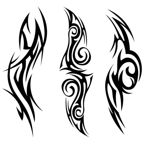 Vector Tribal Tattoo Silhouette Illustration Isolated Abstract Element Set — Vetor de Stock