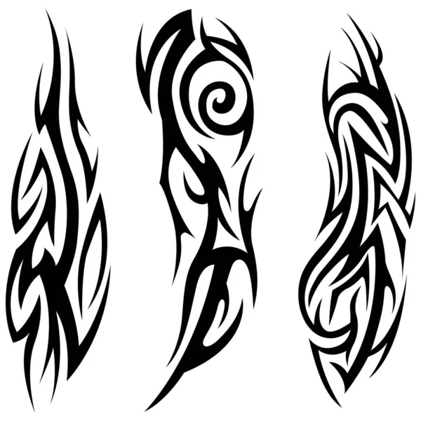 Vector Tribal Tattoo Silhouette Illustration Isolated Abstract Element Set — Vetor de Stock