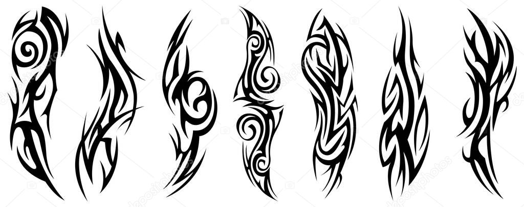 Vector tribal tattoo. Silhouette illustration. Isolated abstract element set.