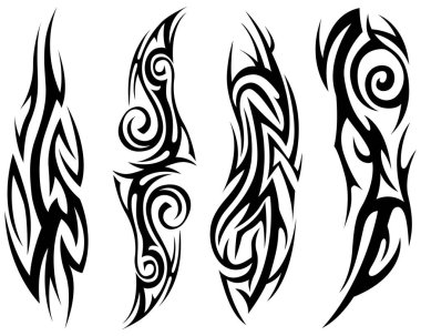 Vector tribal tattoo. Silhouette illustration. Isolated abstract element set.