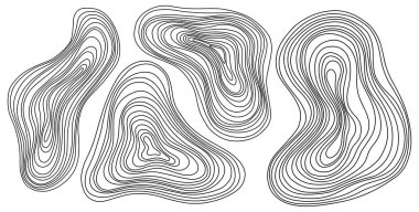 Soyut ağaç halkaları. Vektör topografik harita konsepti. Kusursuz bir geçmişi var. Beyaz üzerine ince siyah çizgiler