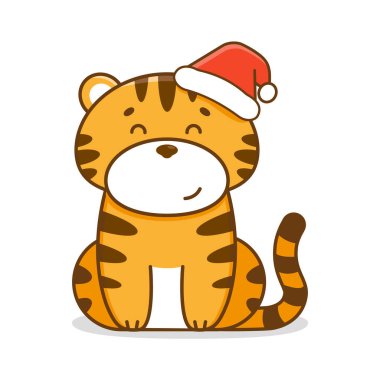 Beyaz arka planda kaplan çizgi filmi. Mutlu yıllar 2022. Vektör illüstrasyonu.