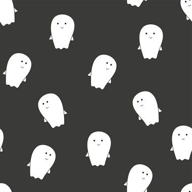 On hayalet anahat ile beyaz bir arka plan üzerinde karikatür Cadılar Bayramı vektör illüstrasyon izole çeşitli karakterler kümesi