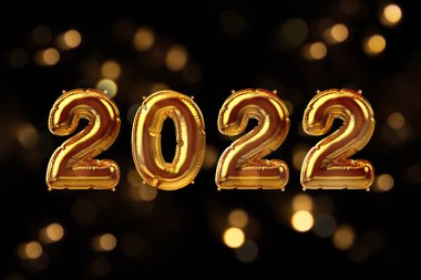 3 Boyutlu Altın Şişirilebilir Folyo Balonları Bokeh ışıkları ile ayarlandı