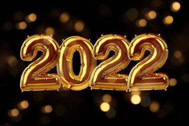 3 Boyutlu Altın Şişirilebilir Folyo Balonları Bokeh ışıkları ile ayarlandı