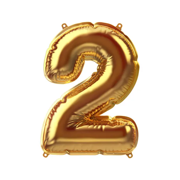 3D Altın Şişirilebilir Folyo Balonu 2 figür. Parti dekorasyon unsuru 2. Sarı numara beyaz arkaplanda izole edilmiş. Yeni yıl kutlaması kartpostal kısmı. Xmas tasarımı için grafik ögesi işareti