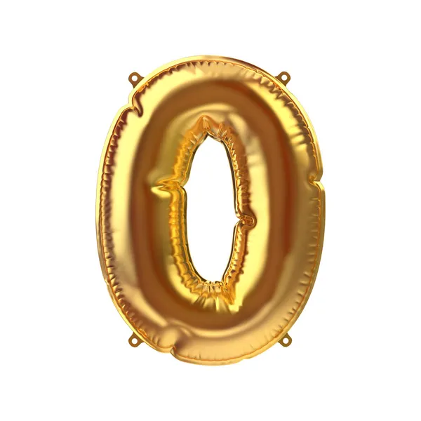 3D Render van Golden opblaasbare folie ballon cijfer nul. Feestdecoratie — Stockfoto