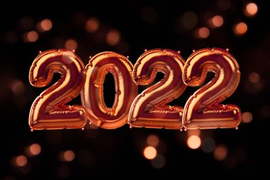 3 boyutlu şişirilebilir folyo balonları Bokeh ışıkları ile hazırlandı. Web tasarımı için pankart