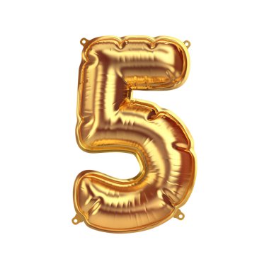 Altın şişirilebilir folyo balon figür 5 'in 3 boyutlu görüntüsü. Parti dekorasyon ögesi