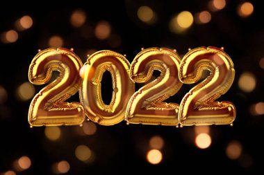 3 Boyutlu Altın Şişirilebilir Folyo Balonları Bokeh ışıkları ile ayarlandı