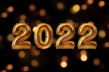 3 Boyutlu Altın Şişirilebilir Folyo Balonları Bokeh ışıkları ile ayarlandı