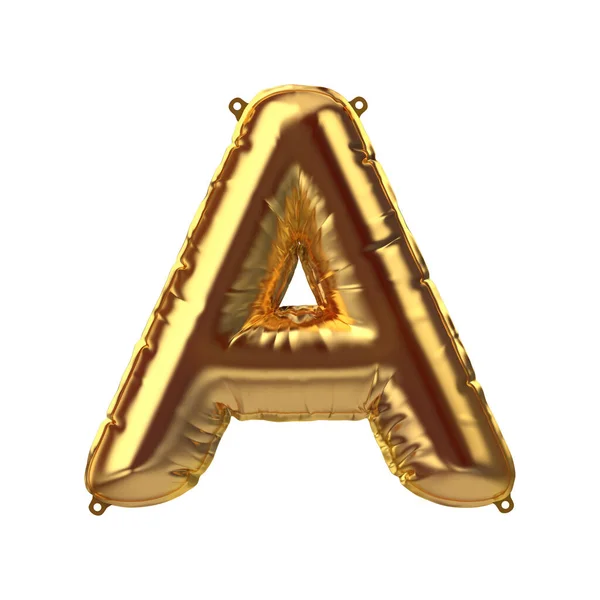 3D Render of Golden inflatable foil balloon letter A. Party decoration element — Stock Photo, Image