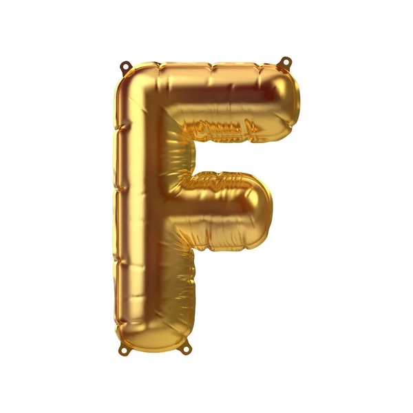 3D Render of Golden uppblåsbara folie ballong bokstav F. Party dekoration element — Stockfoto