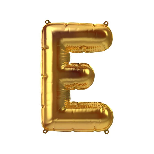 3D Render van Gouden opblaasbare folie ballon letter E. Feest decoratie element — Stockfoto