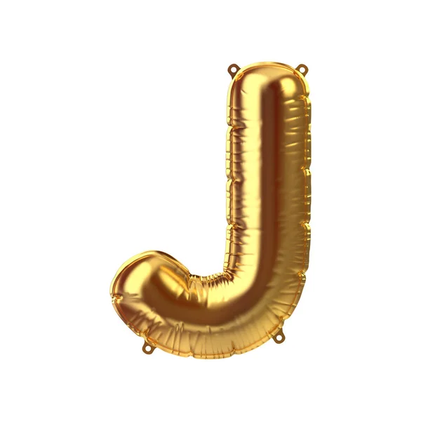 3D Render van Gouden opblaasbare folie ballon letter J. Feestdecoratie — Stockfoto