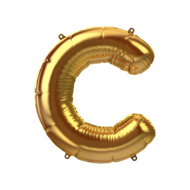 3D Altın Şişirilebilir Folyo Balon C harfi. Parti dekorasyon elementi.
