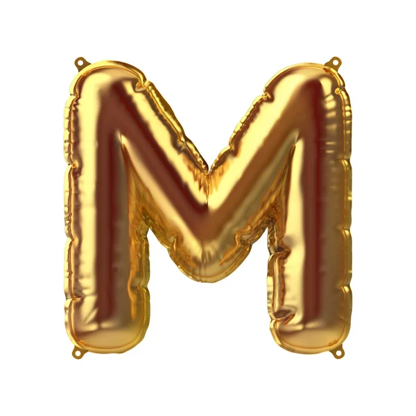3D Render of Golden inflable foil balloon letter M. Elemento de decoración del partido — Foto de Stock
