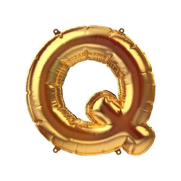 3D Render van Gouden opblaasbare folie ballon letter Q. Feestdecoratie — Stockfoto