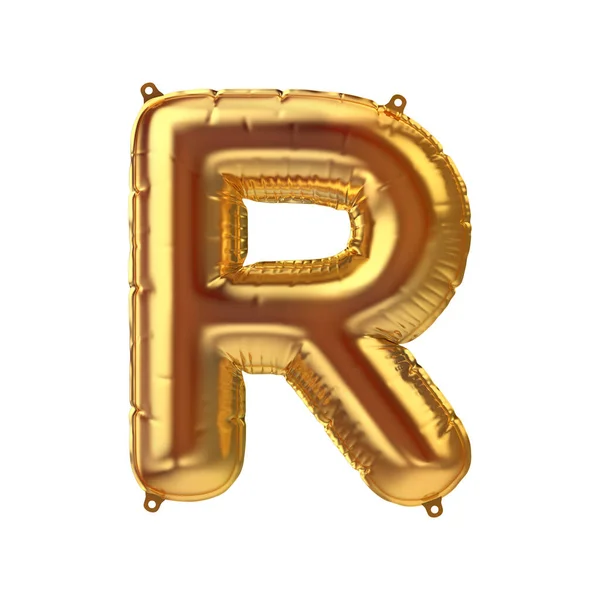 3D Render van Gouden opblaasbare folie ballon letter R. Feest decoratie element — Stockfoto