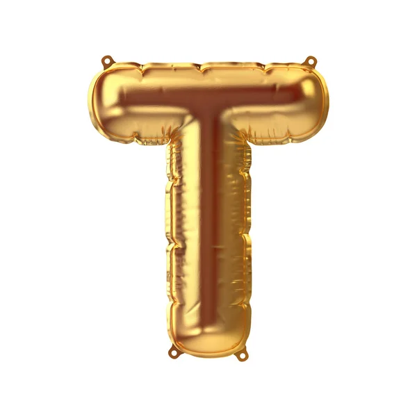 3D Render van Gouden opblaasbare folie ballon letter T. Feest decoratie element — Stockfoto