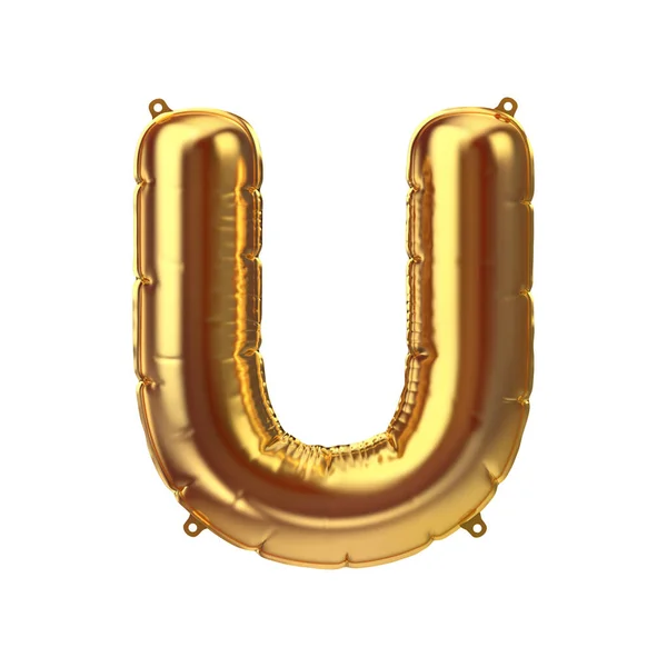 3D Render de folha inflável dourada balão letra U. Elemento de decoração de festa — Fotografia de Stock