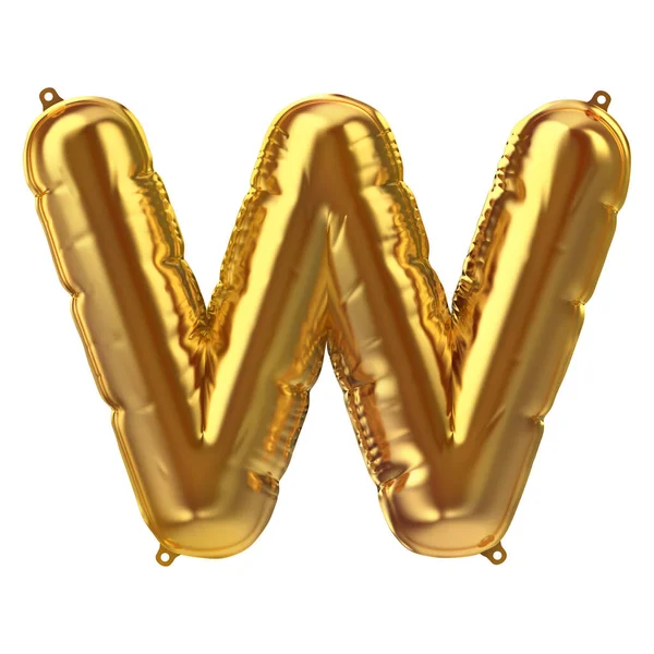 3D Render of Golden inflatable foil balloon letter W. Party decoration element — ストック写真