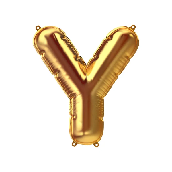 3D Render of Golden aufblasbare Folie Ballon Buchstabe Y. Party-Dekorationselement — Stockfoto