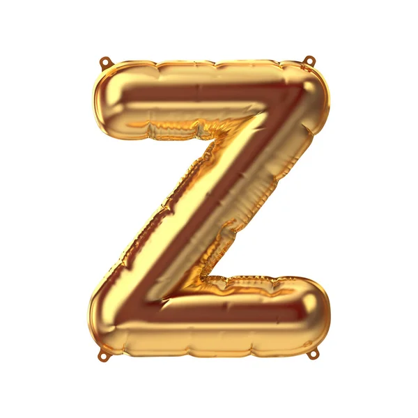 Render 3D di oro gonfiabile foglio lettera palloncino Z. d. Elemento decorazione partito — Foto Stock