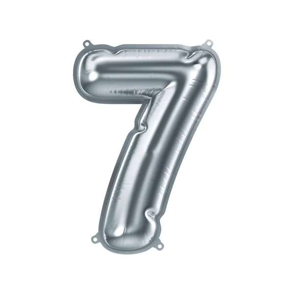 3D Render de balão de folha inflável de prata figura sete. Elemento de decoração de festa — Fotografia de Stock