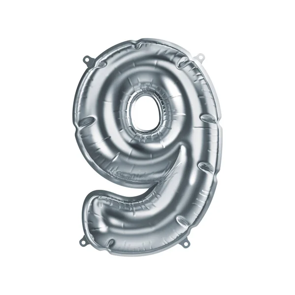 3D Render de balão de folha inflável de prata figura nove. Elemento de decoração de festa — Fotografia de Stock
