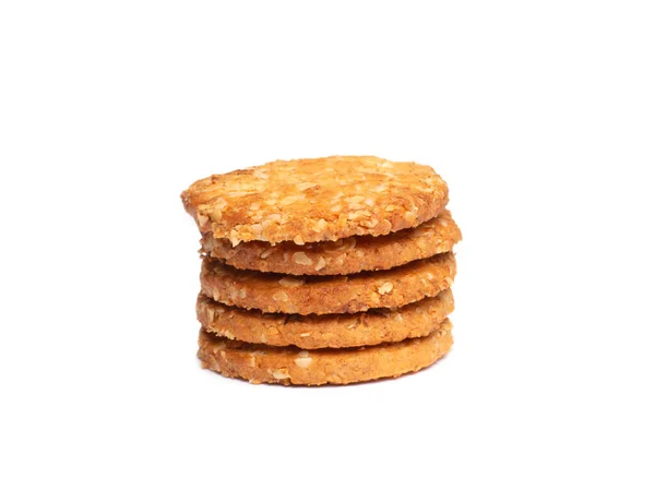 Cinq biscuits au beurre à la vanille isolés sur fond blanc. Vue rapprochée — Photo