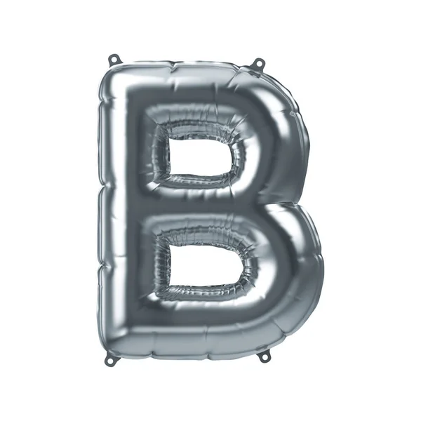 3D Render of silver inflatable foil balloon letter B. Party decoration element — Fotografia de Stock