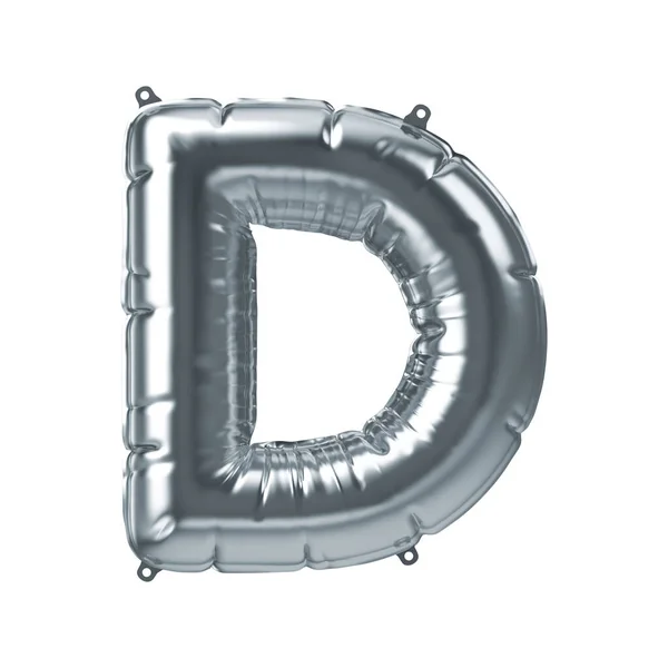 3D Render van zilver opblaasbare folie ballon letter D. Feest decoratie element — Stockfoto