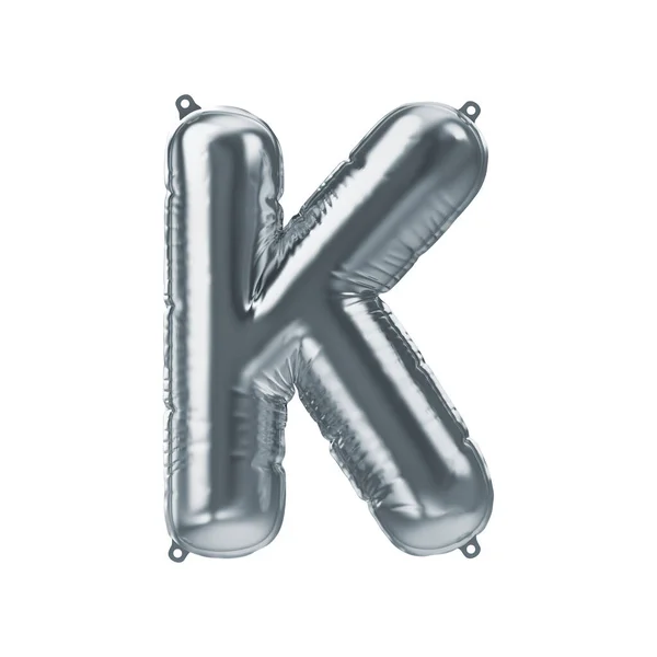 3D Render of silver inflatable foil balloon letter K. Party decoration element