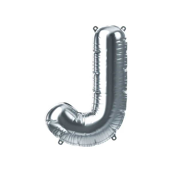 3D Render of silver inflatable foil balloon letter J. Party decoration element — Stock fotografie