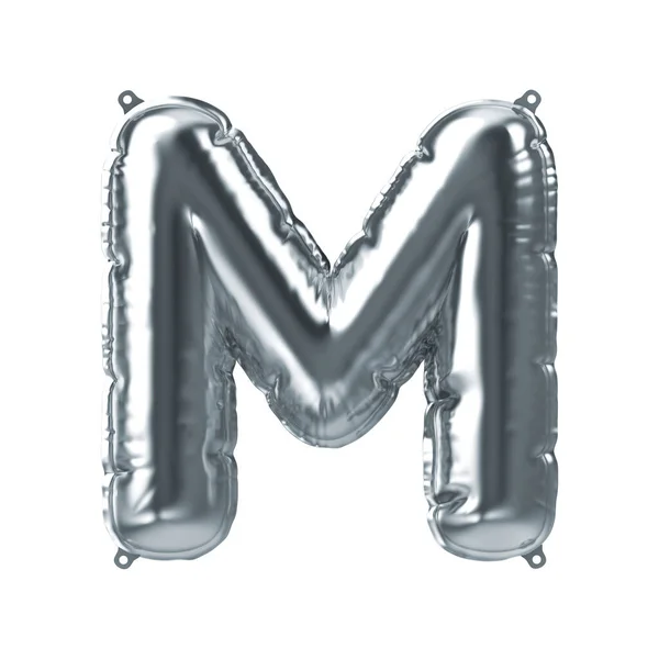 3D Render of silver inflatable foil balloon letter M. Party decoration element — Stockfoto