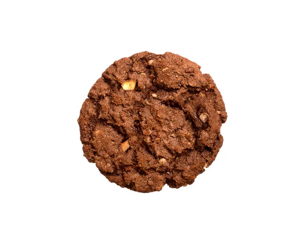 Beyaz arka planda izole edilmiş çikolatalı yulaflı kurabiye. Yakın çekim görünümü