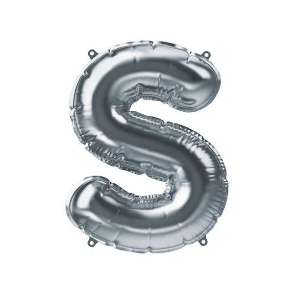 3D Render van zilver opblaasbare folie ballon letter S. Party decoratie element — Stockfoto