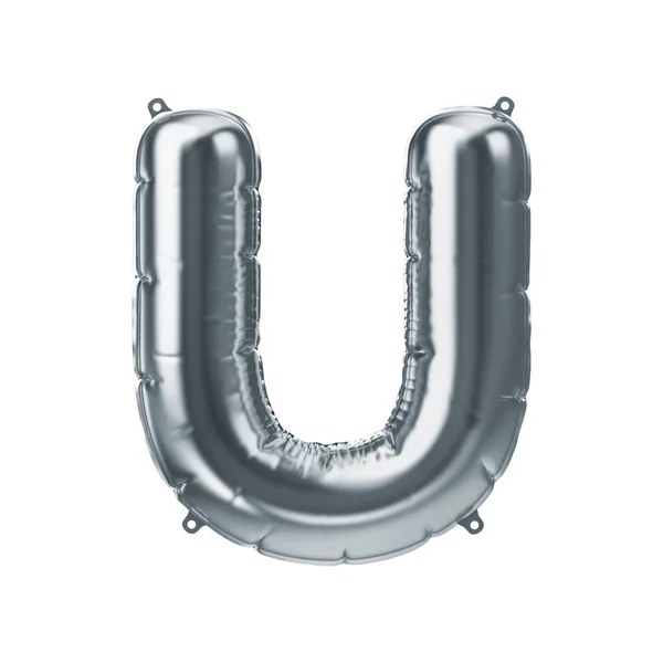 3D Vykreslení stříbrné nafukovací fólie balónové písmeno U. Prvek dekorace strany — Stock fotografie